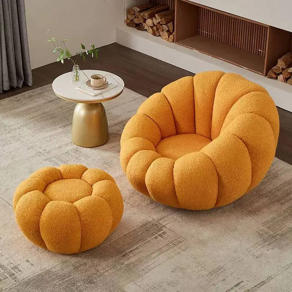 Modern Velvet pumpkin chair with matching ottoman-Grey, Orange or White