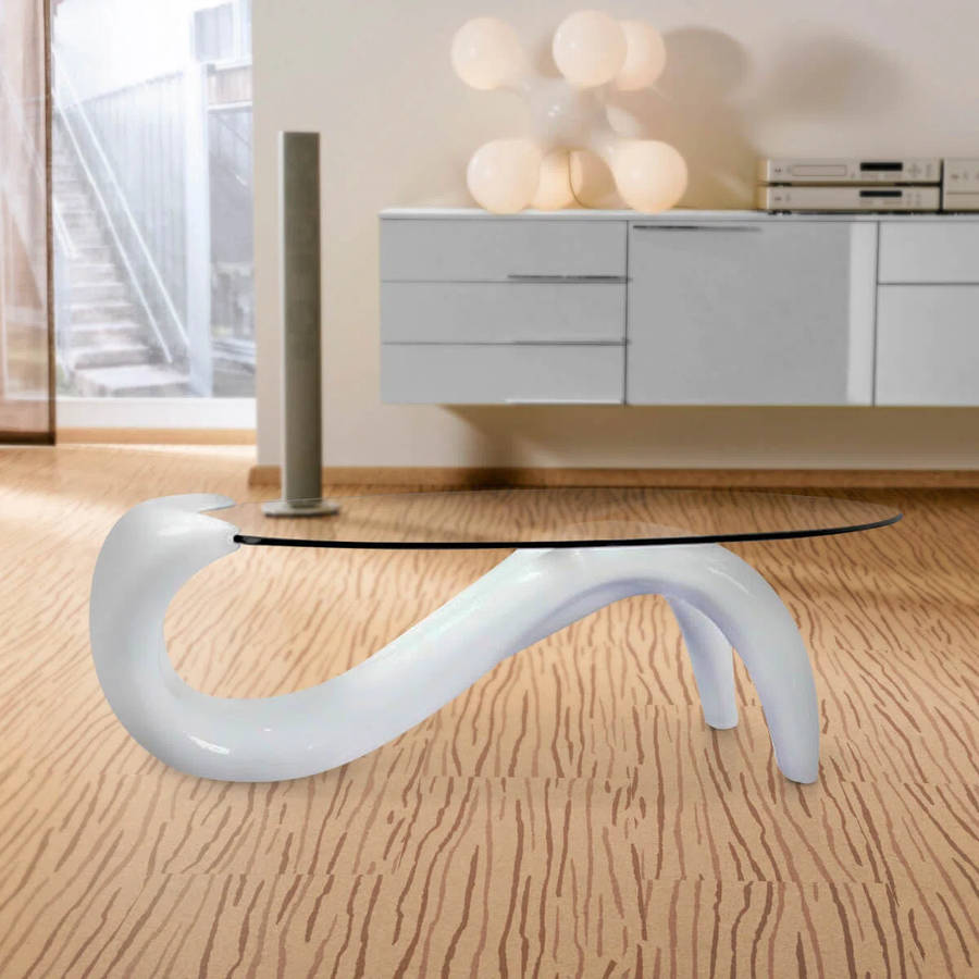 Glass Top Oval Coffee Table - White