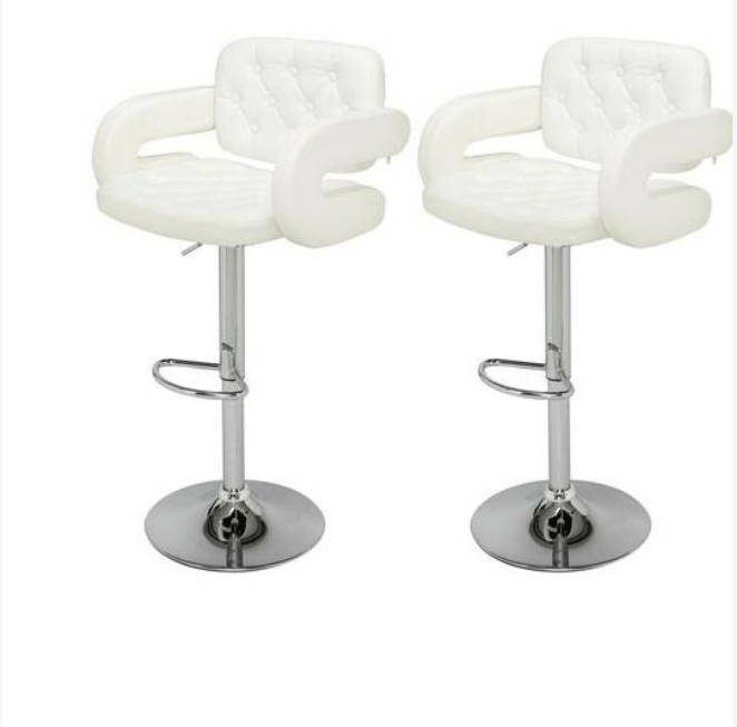 Bar Stools -Luxury Leather Barstools with Chrome Base - Set of 2 - White Colour