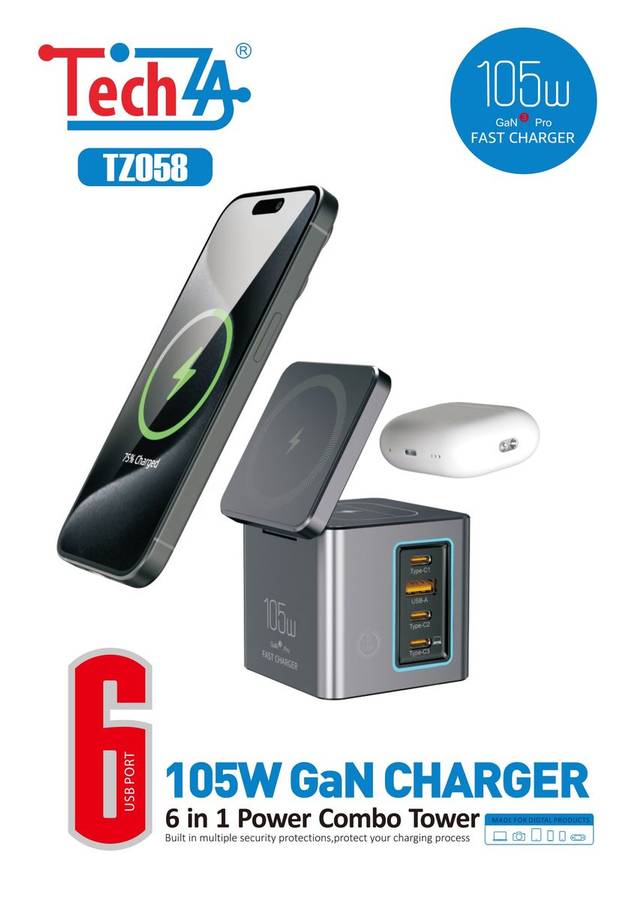 TechZA 105W GaN 6-in-1 Wireless Charging Tower - TZ058
