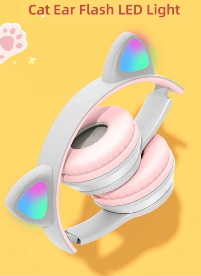 Cat Ear Wireless Bluetooth Headphones - LED Light Up - Grey