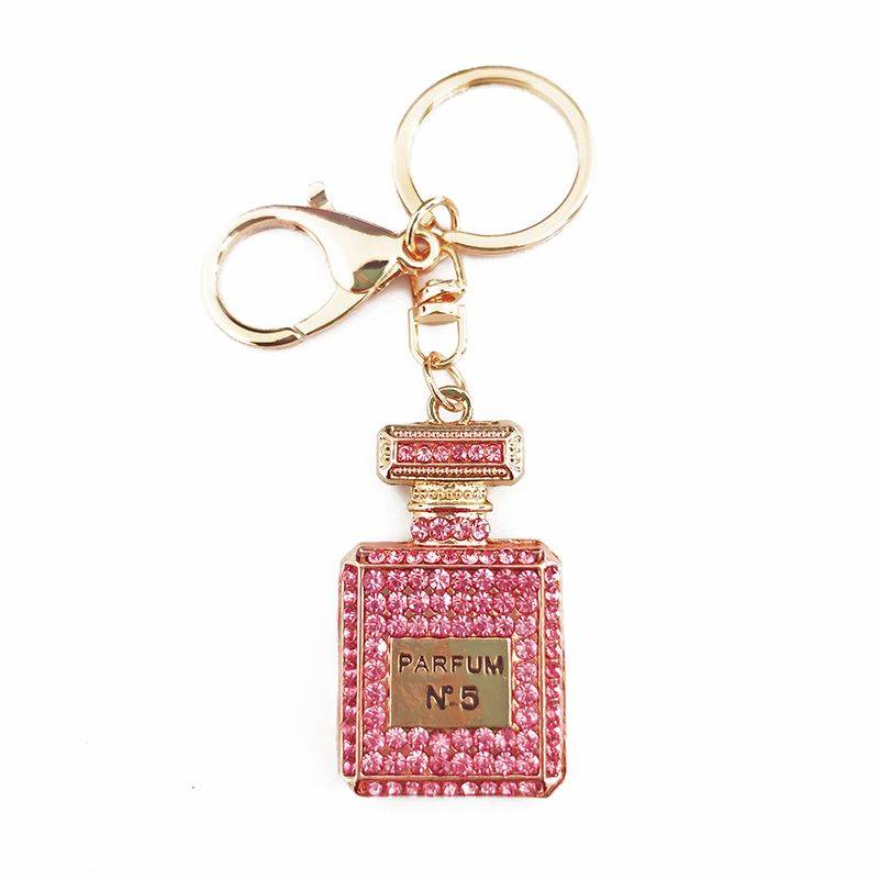 Artificial Perfume Bottle Inlay Rhinestone Keychain - Gold