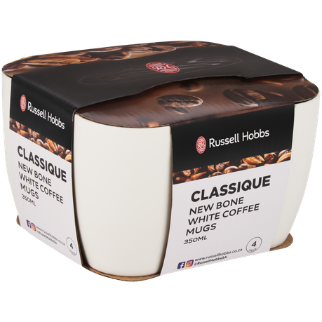 Russell Hobbs Classique New Bone 4 Pack White coffee Mugs 380ml