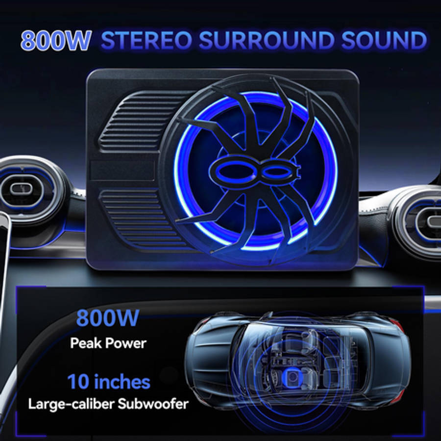 Underseat Car Subwoofer with Integrated Amplifier and Deep Bass