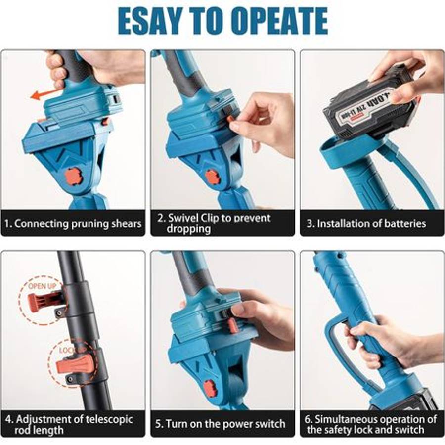 Cordless Garden Combo Set 6" Chainsaw, Pruning Shears, Pole & 2x Batteries
