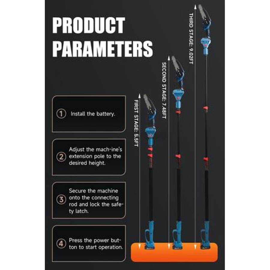 Cordless Garden Combo Set 6" Chainsaw, Pruning Shears, Pole & 2x Batteries