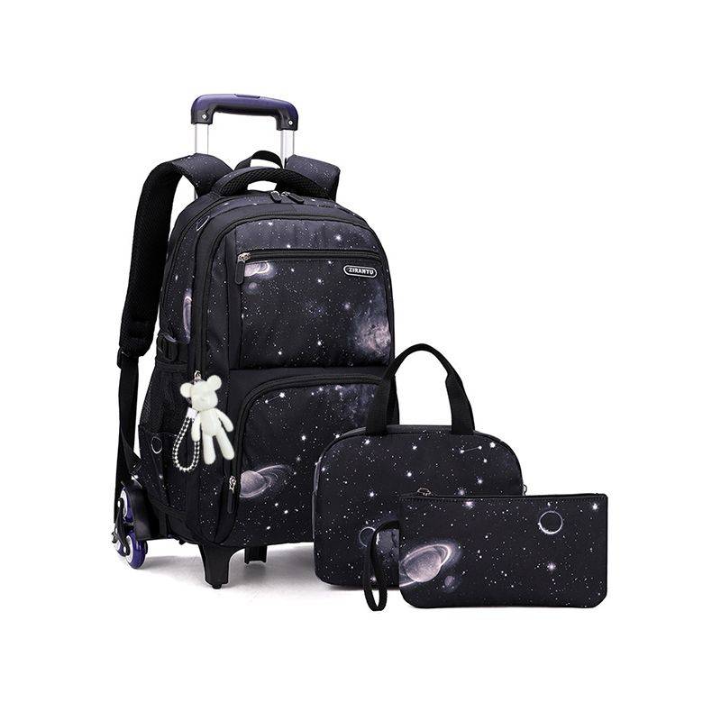 3 Piece Rolling Backpack Set Trolley Preschool Bags For Students - Blue