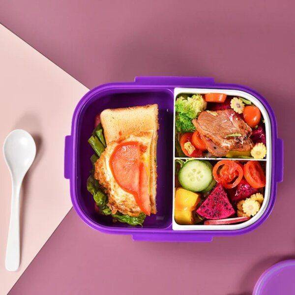 3 compartment 900ml Plastic lunch box with 350ml Water Bottle Set