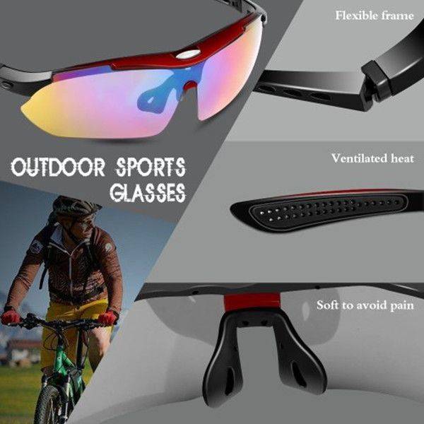POLARIZE UV400 Sports Sunglasses with 5 Interchangeable Lenses with Carry Case - Black