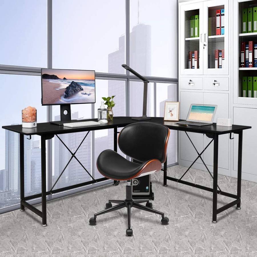 Ergonomic U-type Backrest Wood 360° Swivel Office Chair With Gas lift - Black Colour
