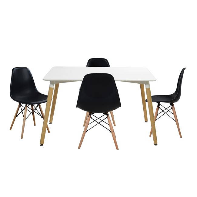 Dining Suite / Set - Dining Table with Four Wooden Leg Chairs-White,Black or Red