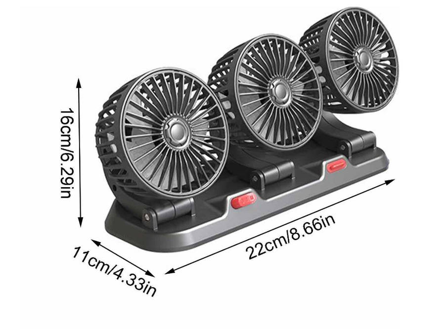 Car Fan 3 Head Fan for SUV - USB/12V/24V Cooling Fan 2 Stage Car Fan-Black