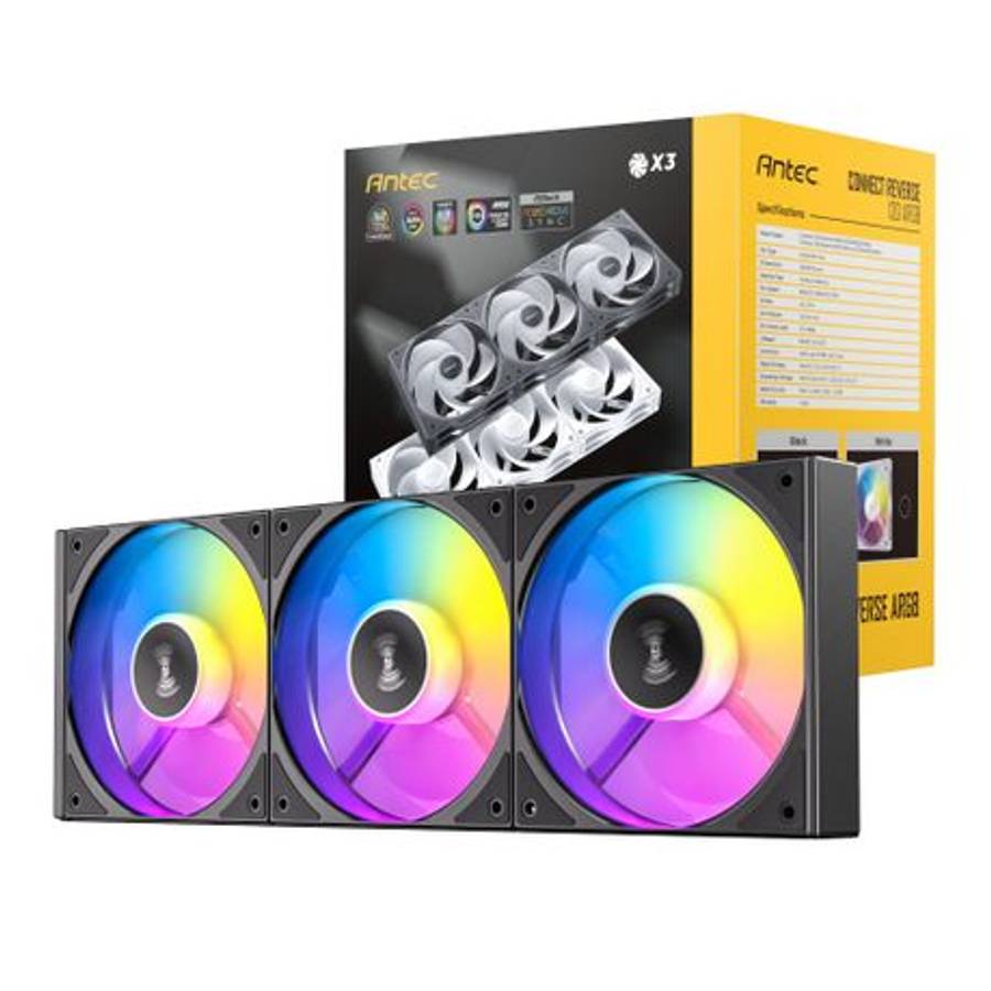 Antec - Connect 120 Reverse ARGB PWM Fan 3 Pack - Black - Antec - Connect 120 Reverse ARGB PWM Fa...