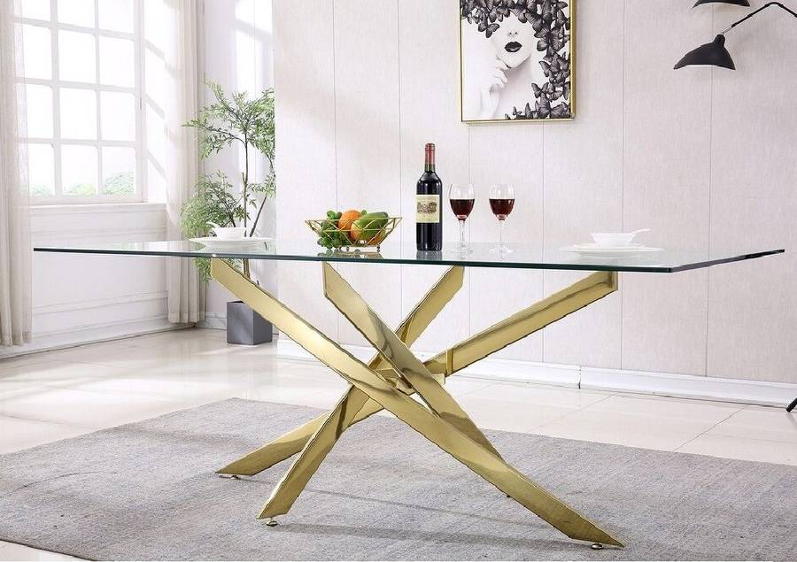 Glass Top Dining Table-GOLD