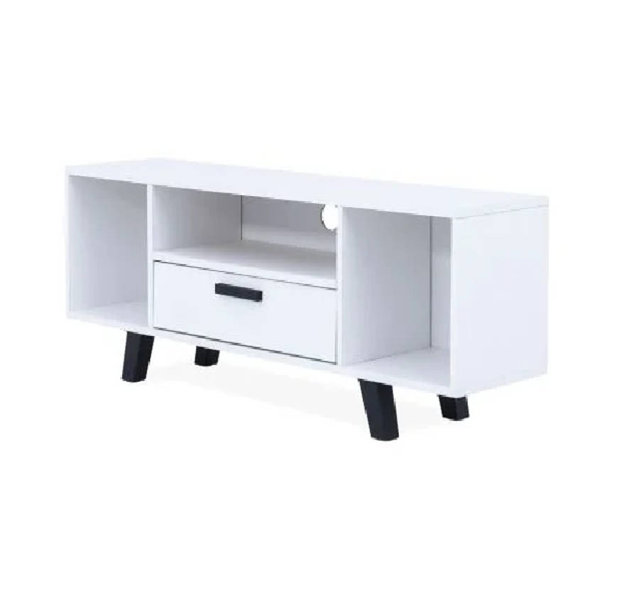 Modern TV Unit with Hinged Storage Door & Open Shelves - MDF Superwood -White