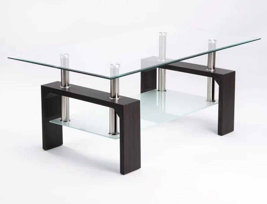 Modern two tier glass coffee table in Wenge, Oak or grey