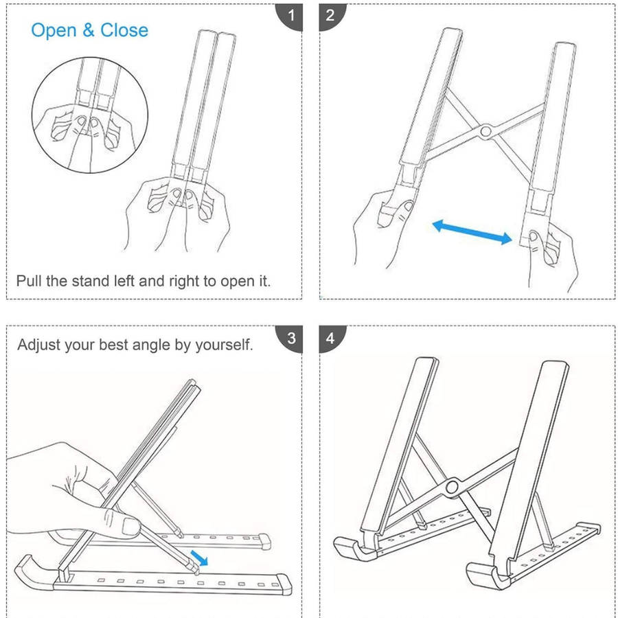 Portable ABS Laptop Stand, Adjustable Height with 10 Levels, Foldable Cooling Base - Black