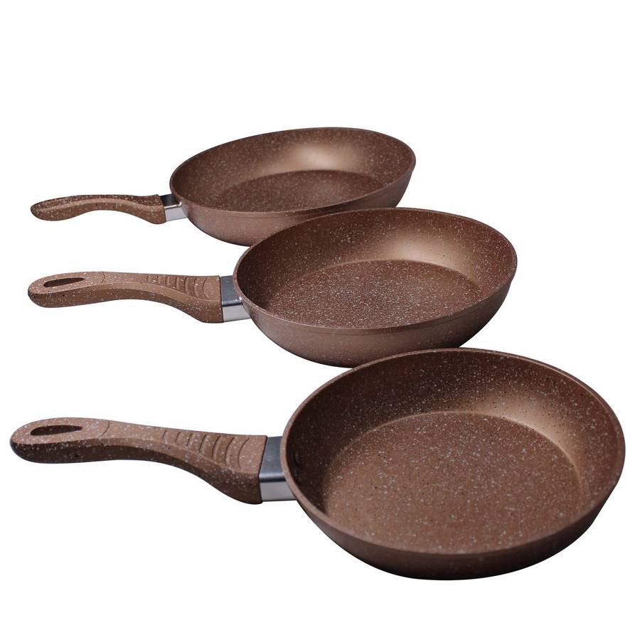 Convertible Granite Non-Stick Fry Pan 3 Piece Set - 20, 24 and 28cm - Brown