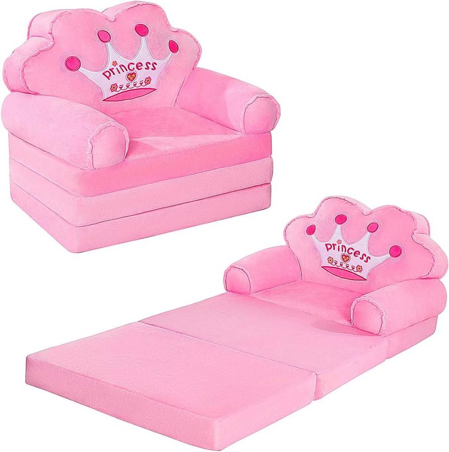 2-in-1 Foldable Kids Plush Sofa & Lounger Chair - Princess