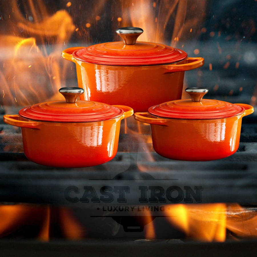 Durable Cast Iron Cookware Set 7 Piece - Orange