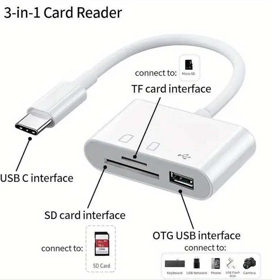 Type-C 3 IN 1 Micro SD TF Card Reader Multifunction USB Adapter