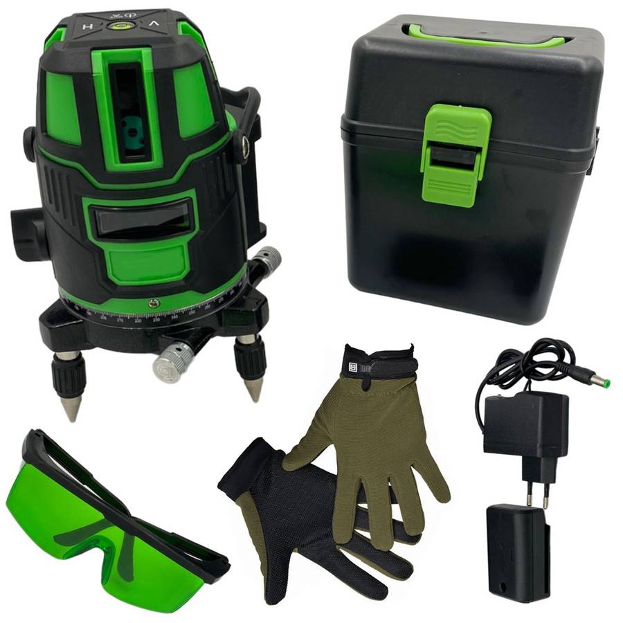 5 Line Green Cross Line Laser Self-Leveling Mapping Tool & Work Gloves