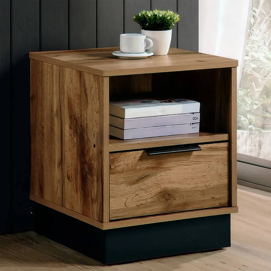 Modern oak brown bedroom night stand-1 pack