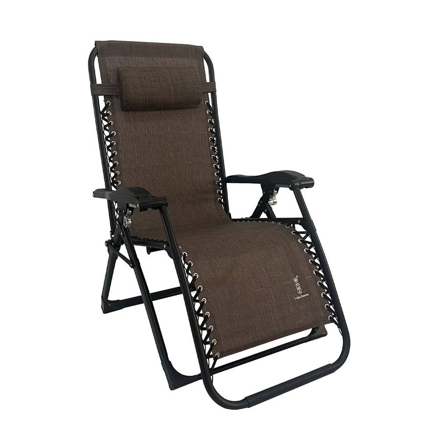 Recliner Folding Outdoor Suspension Chair - Black Chair, Brown Fabric