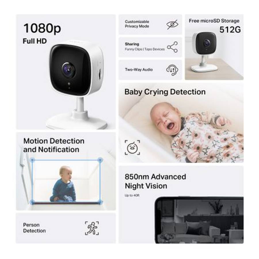 Tp-Link - Tapo C100 Home Security Wi-Fi Camera, 1080p HD, Night Vision, Audio - Tp-Link - Tapo C1...