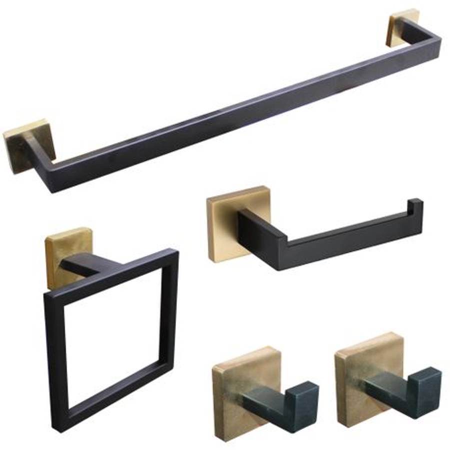 5 Piece Rectangular Tuber DIY Bathroom Accessories Set with Robe Hooks