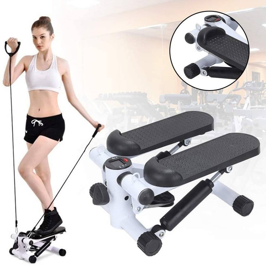 Fitness Exercise Stepper Bike with Resistance Bands-White & Black