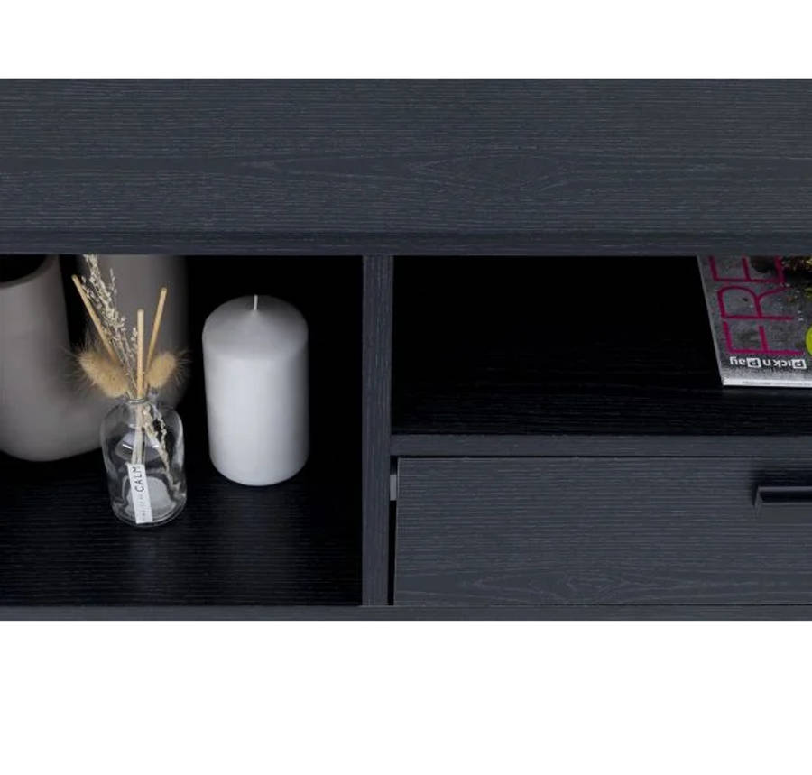 Modern TV Unit with Hinged Storage Door & Open Shelves - MDF Superwood - Black