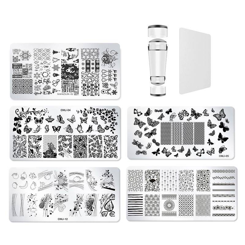 5 Sheet Nail Stamping Plate Set With Stamp And Scraper - No.1