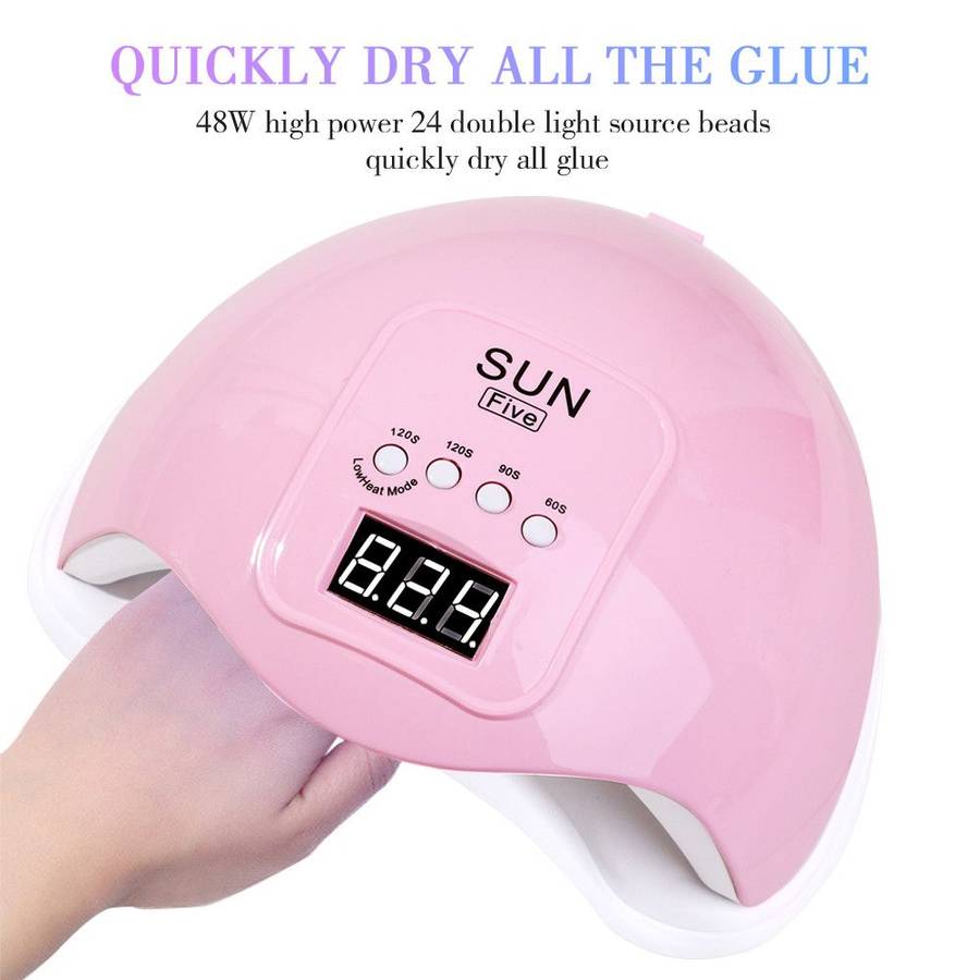 48W SUN Five Nail Curing Drying Lamp with Infrared Sensing Auto on Function - Pink