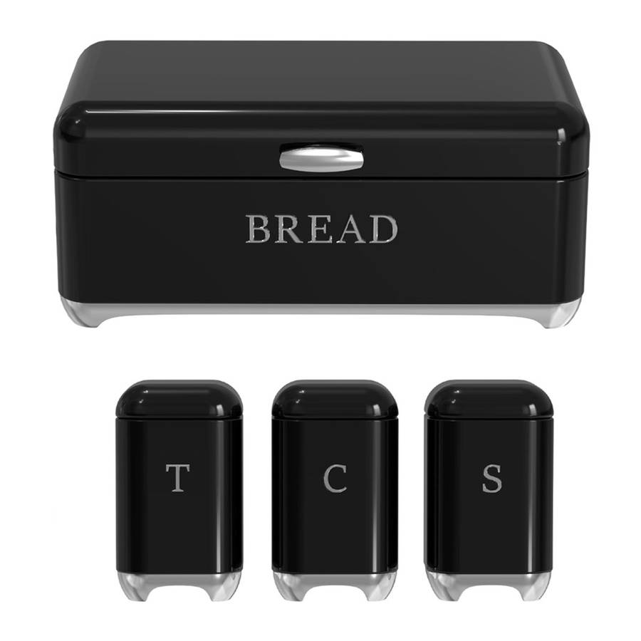 Glossy Retro Stainless Steel Bread Bin & Matching Caniser Set - Hook Handle (READ DESCRIPTION)