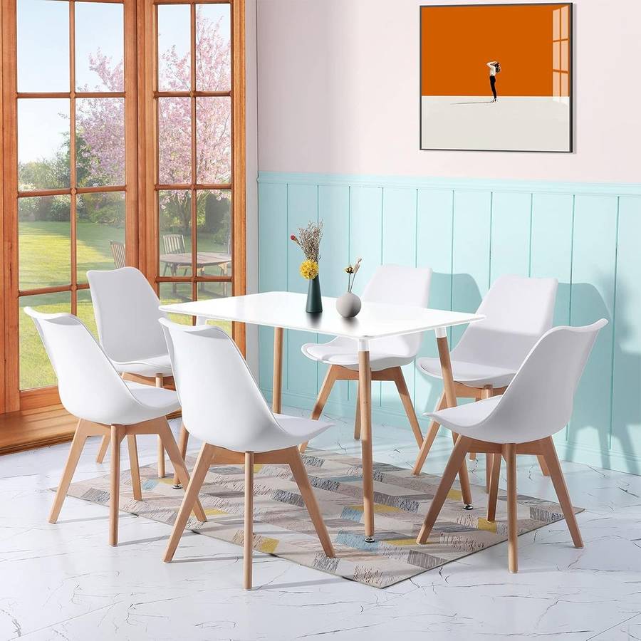 Dining Suites / Sets -Table (1.5 M) with 6 Padded Chairs -White Colour