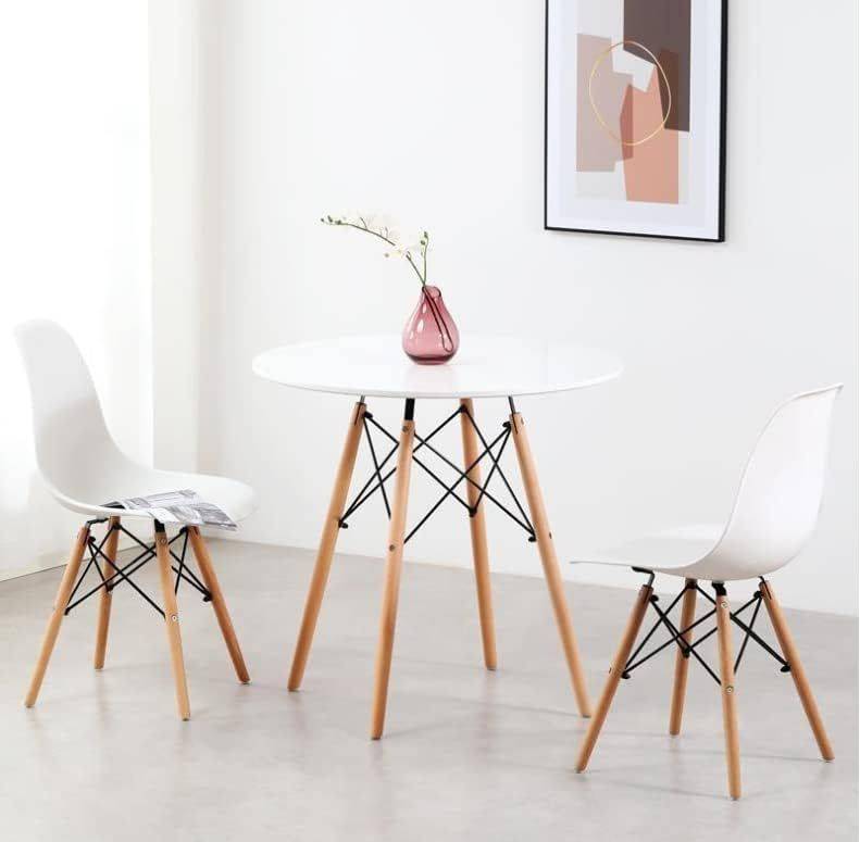 Dining Suites - Rounded Table with Two Wooden Leg Chairs - White Colour