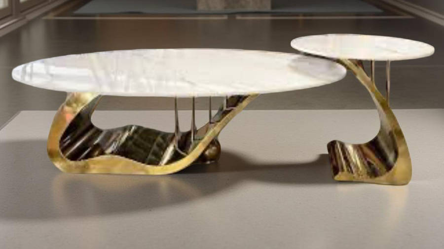 Luxury Modern Coffee Table Set - Marble Top and Gold Base - 2 Piece