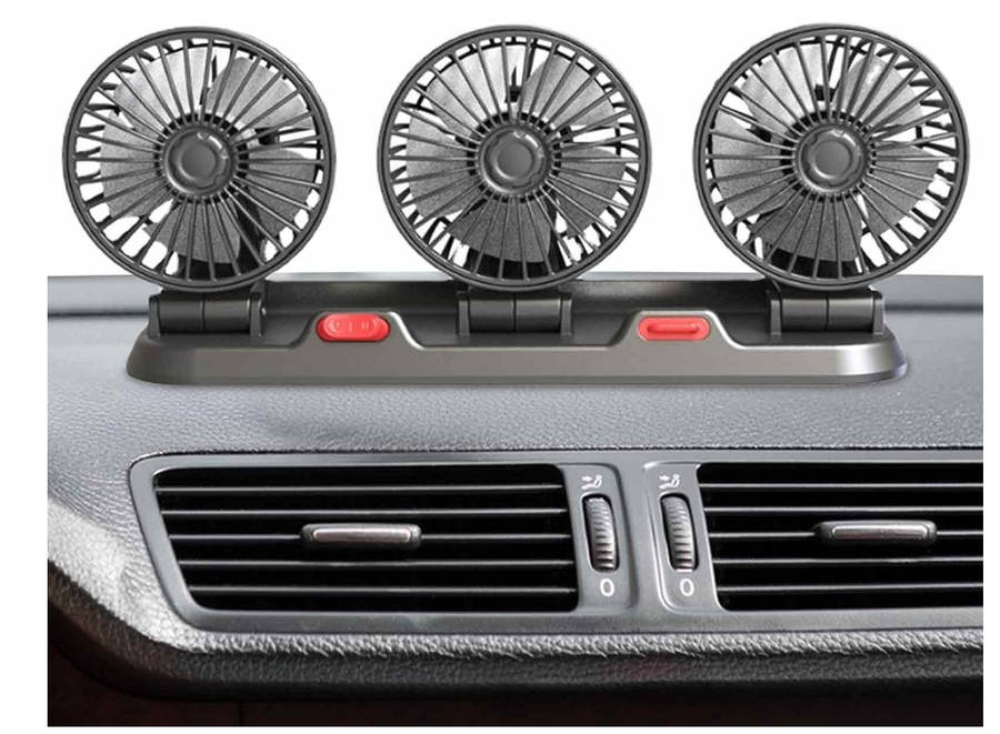 Car Fan 3 Head Fan for SUV - USB/12V/24V Cooling Fan 2 Stage Car Fan-Black