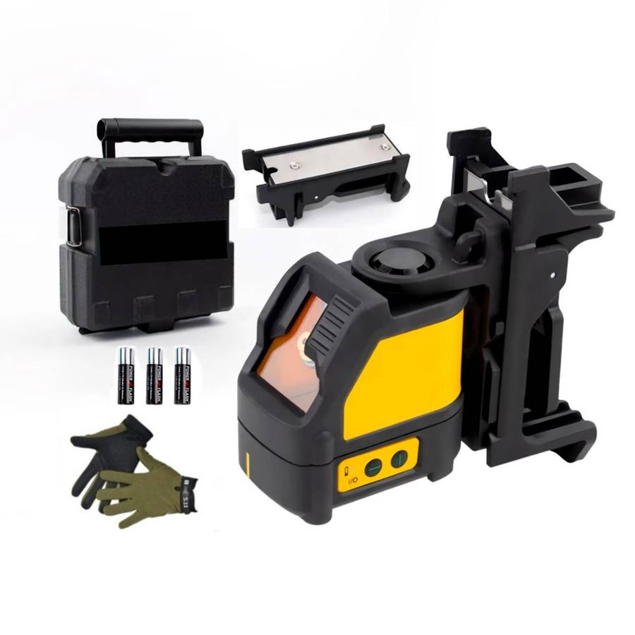 0-15m Compact Self-Leveling Laser Line With Case 3 Batteries & Work Gloves