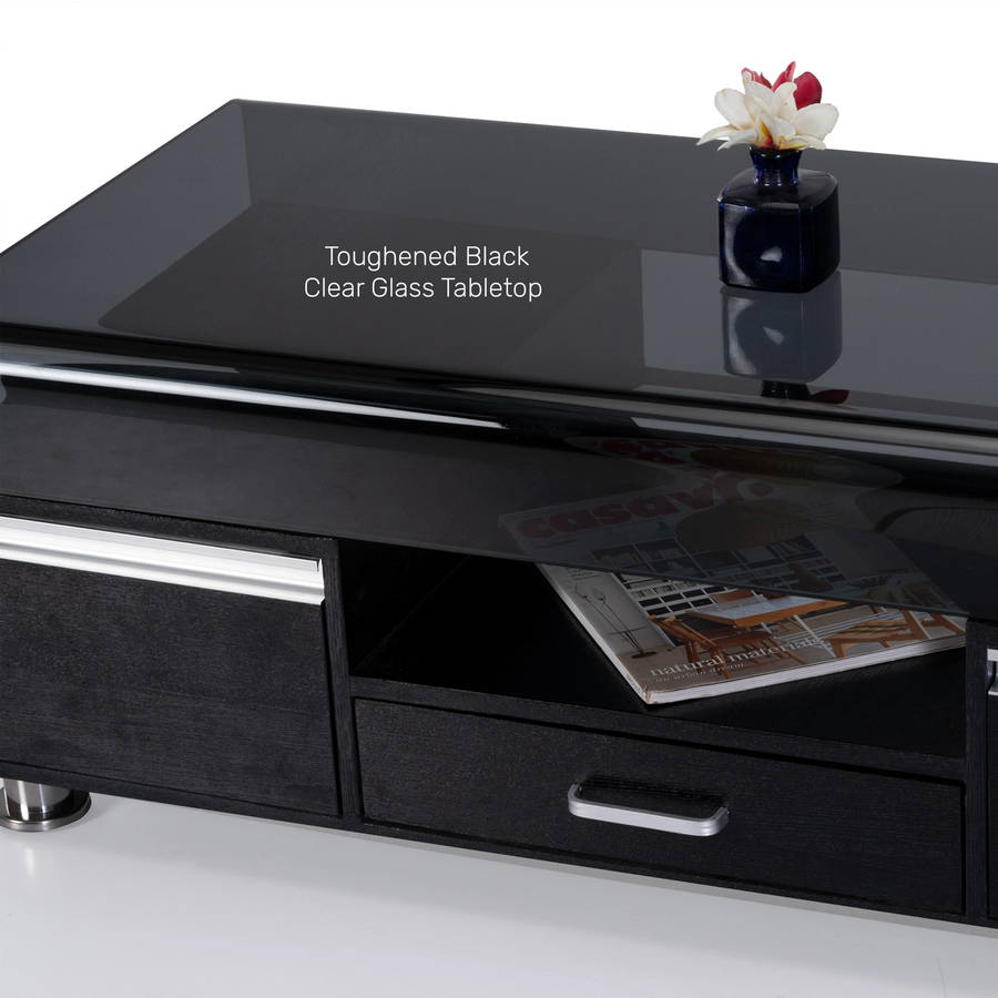 Coffee Tables -Tempered Glass Top -Wooden Base - Black Colour