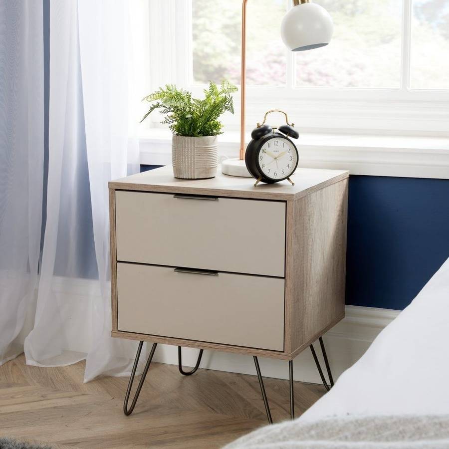 2 Draw Pedestal Engineered Wood Bedside Table - 2 Pack - White, Brown