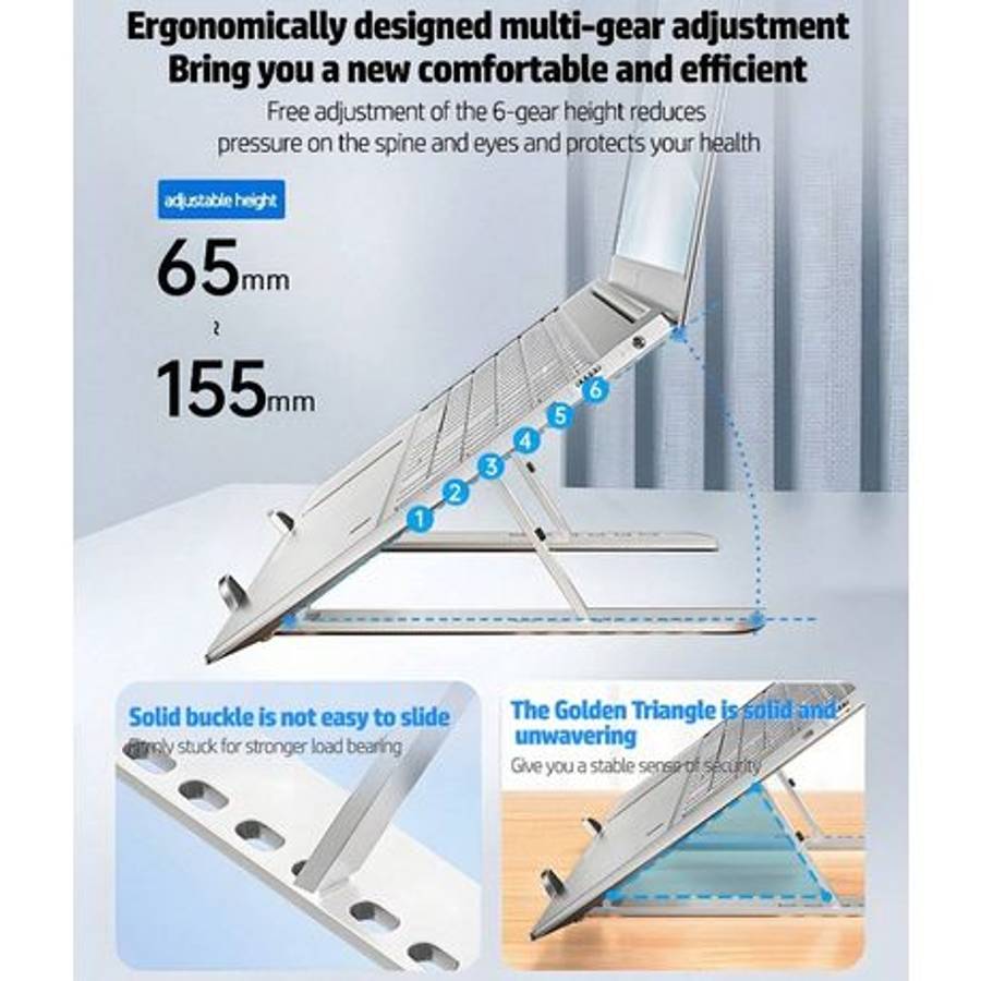 HP - Foldable Metal Laptop Stand With Multi-Gear Adjustment - Silver