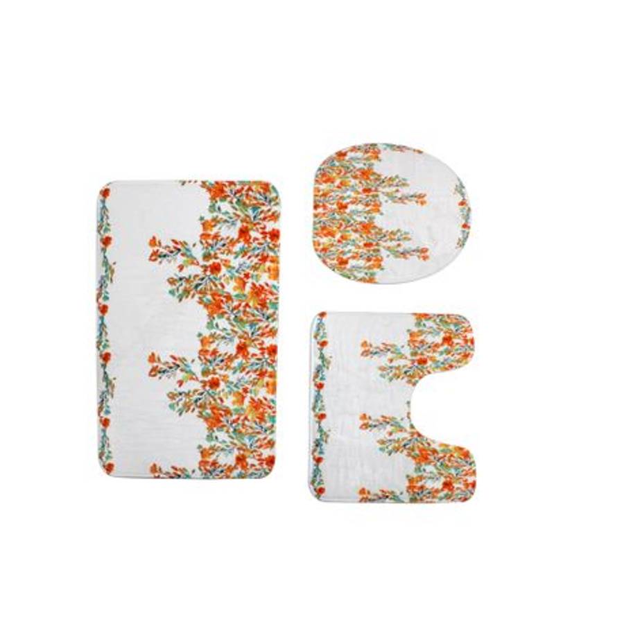 3 Piece 80x50cm Bathroom thick Mat &Toilet Cover Set - Floral Print