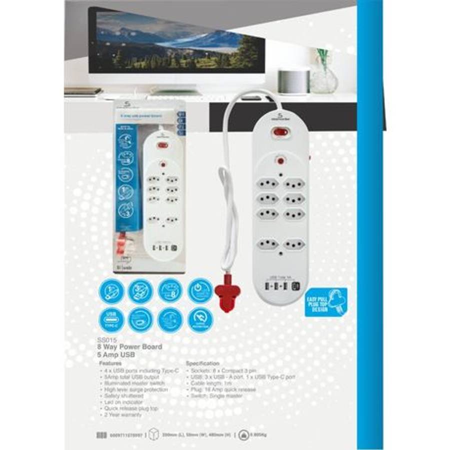 Smartsocket - 8 Way Power Board 5 Amp USB - SS015 - Smartsocket - 8 Way Power Board 5 Amp USB - S...