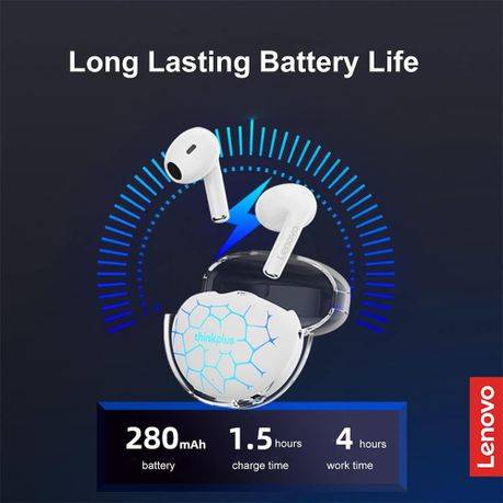 LENOVO - LP80 - RGB Lighting Transparent Design Wireless Earphones - Black