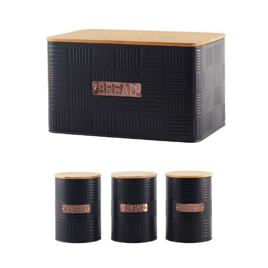 Bamboo Lid Bread Bin And Canister Set - Black (PLEASE READ DESCRIPTION)