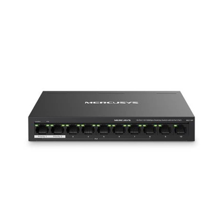 Mercusys - Tp-Link - Mercusys MS110P 10-Port 10/100Mbps Desktop Switch with 8-Port PoE+ - Mercusy...