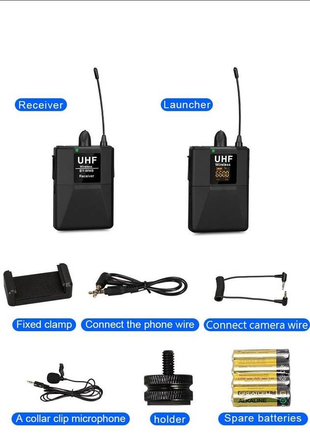 Lavalier Lapel Microphone System with Mini Lapel Mic Bodypack