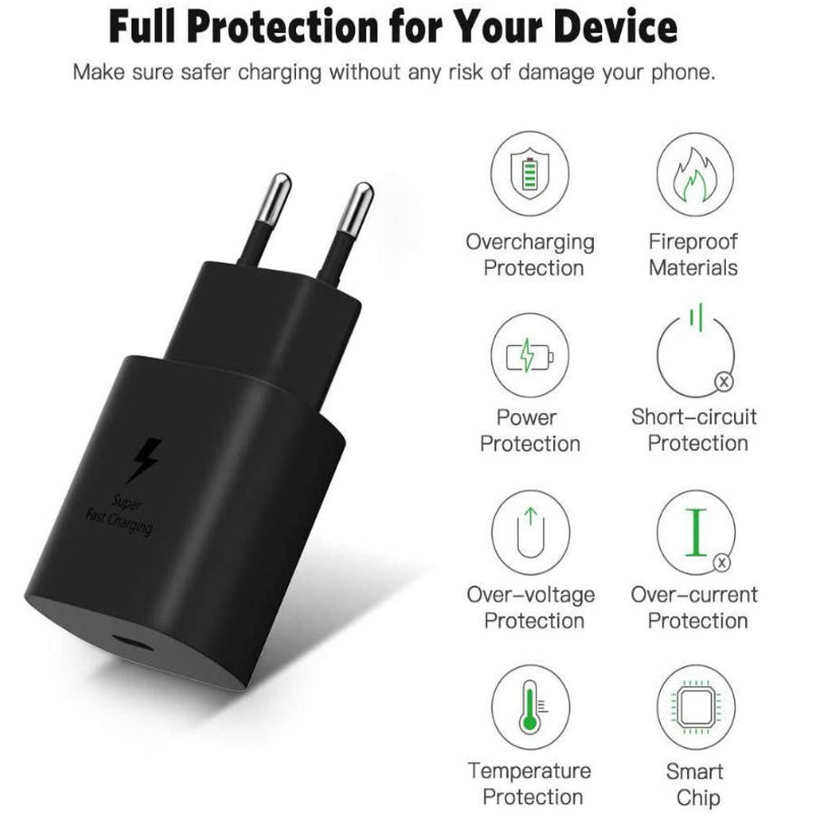 Super Fast Charging Wall Charger (PD 25W - USB C) & Type C to Type C Cable